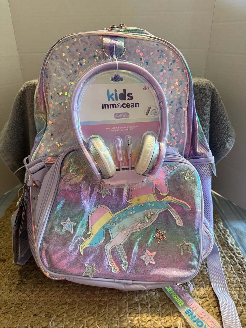 Glitter Sequins InMocean 16" Kids One Size NWT 5PC Unicorn Backpack Set